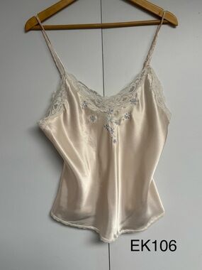 Vintage Maidenform Y2K Ivory Satin Lace Embroidered Camisole Top M